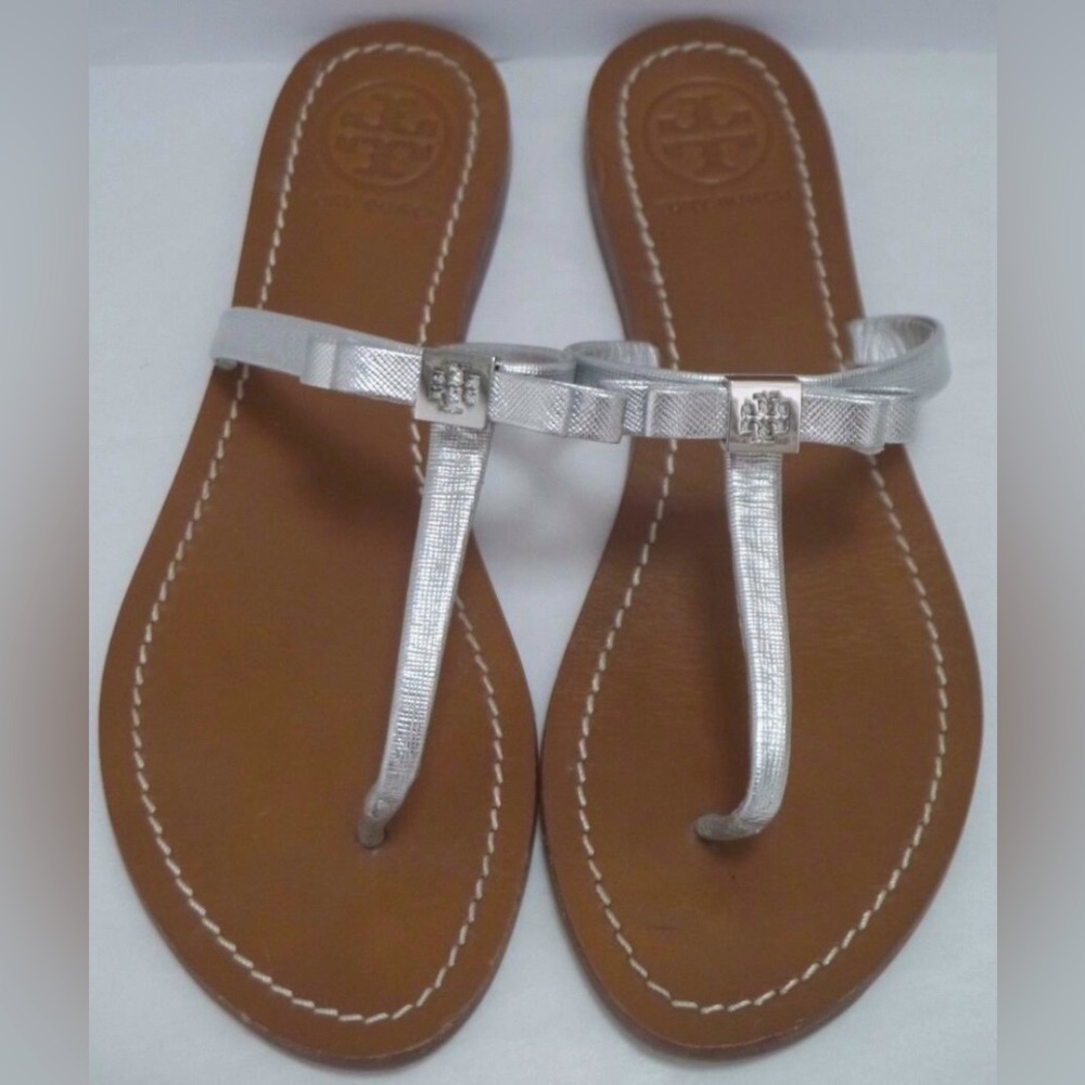 Tory Burch Metallic Silver Leighanne Flat thong sandal